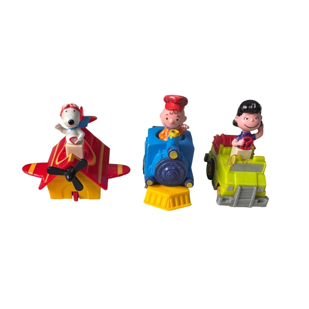 Peanuts Snoopy Charlie Brown Lucy Toy Vehicle Lot Airplane Train Jeep 3pc